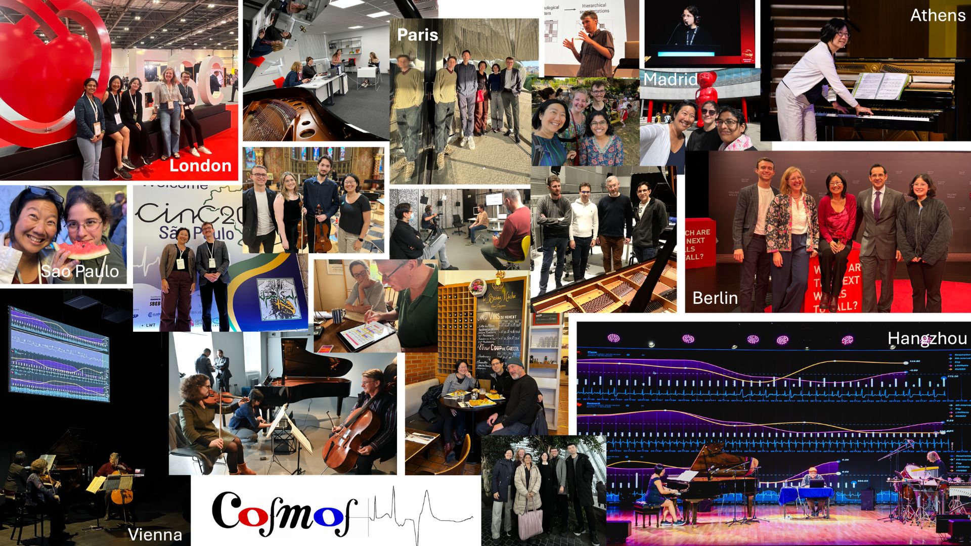 ERC COSMOS 2019–2025.  Members pictured: Daniel Bedoya, Merlin Chao, Elaine Chew, Natalia Cotic, Lawrence Fyfe, Corentin Guichaoua, Wentao Hao, Pier Lambiase, Paul Lascabettes, Poulomi Pal, Vanessa Pope, Ian Pressland, Courtney Reed, Gonzalo Romero, Mateusz Soliński, Hilary Sturt, Deniz Suer; and friends: Gérard Assayag, Thierry Miroglio
