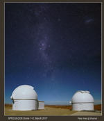 The domes of two Speculoos telescopes with the Milky Way in the background
