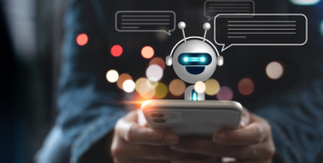 man holding smartphone, internet, robots